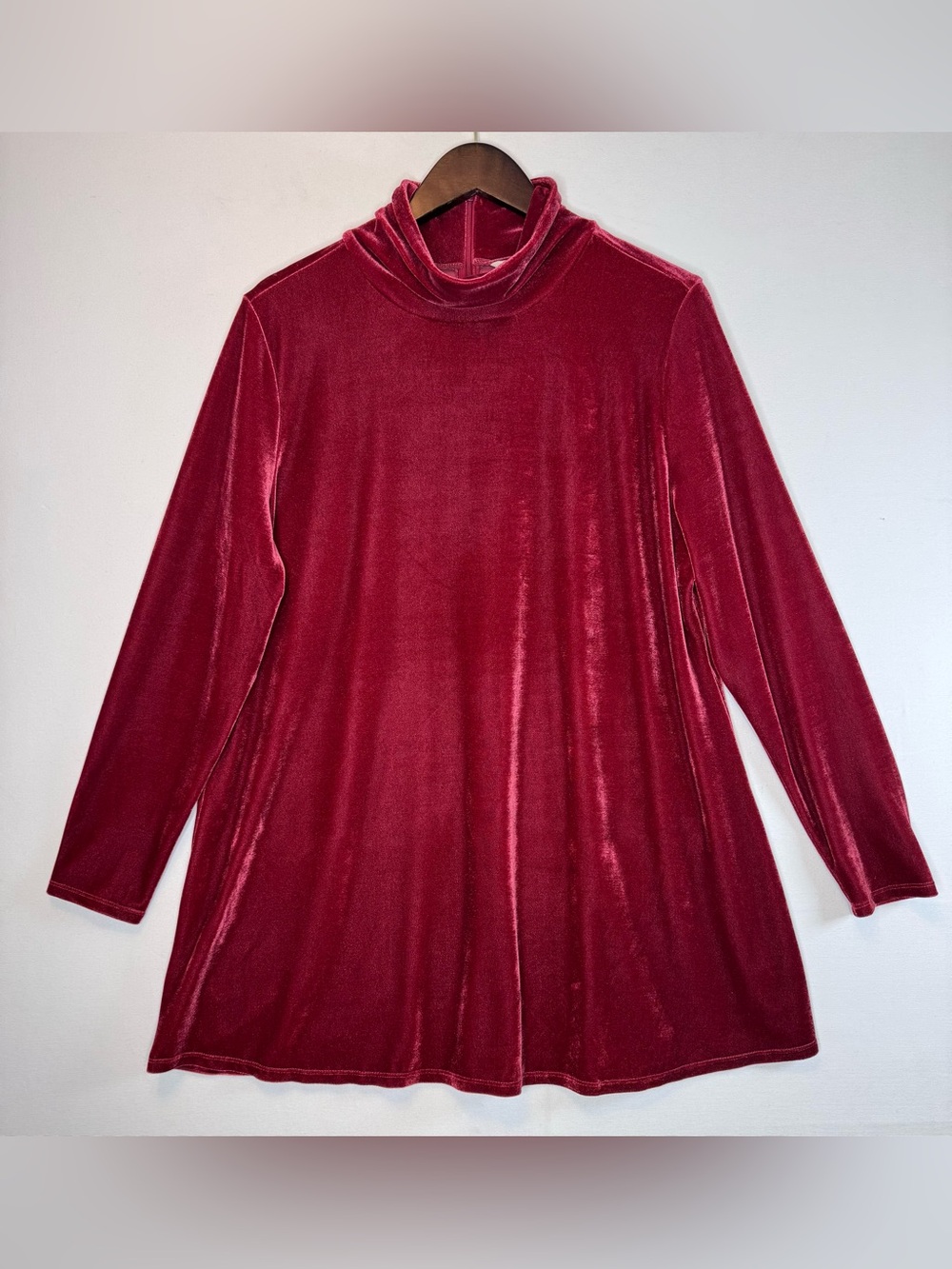Soft Surroundings Cranberry Velvet Flowy Tunic Top size XL relaxed cowl neck